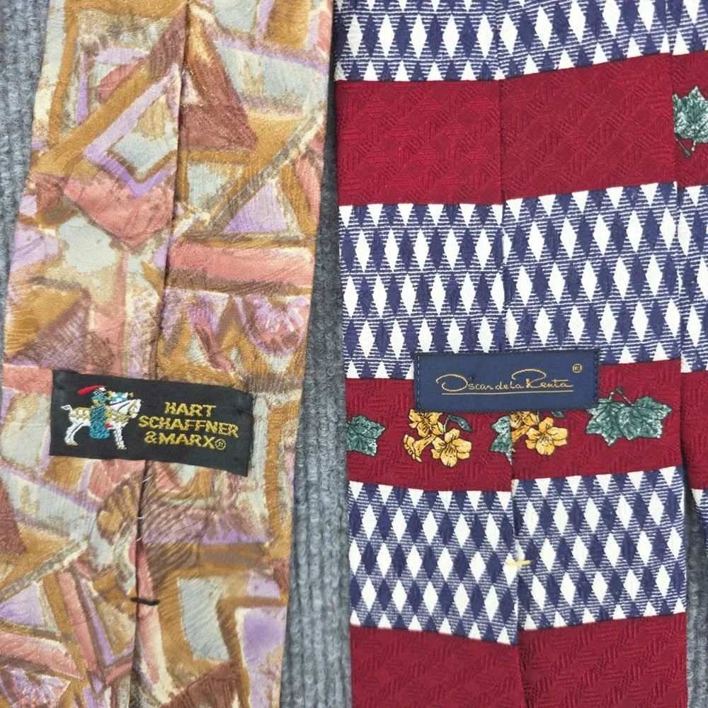 Oscar de la Renta & Hart Schaffner Marx Silk Tie Lot Red Blue Gold Abstract 2pc